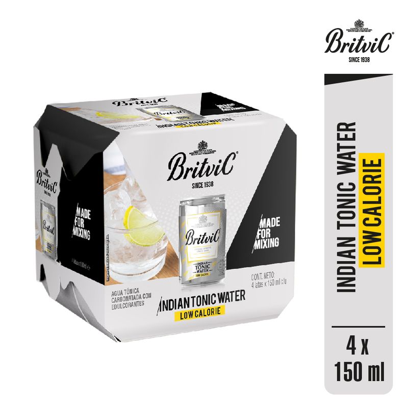 BRITVIC - Agua Tónica Britvic Bajo en Calorías Pack 4 Latas 150 mL