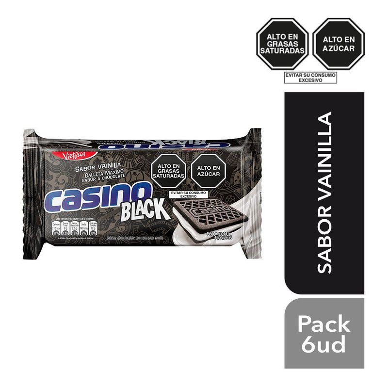 VICTORIA - Galleta Casino Black Sabor Vainilla Pack 6 Undd