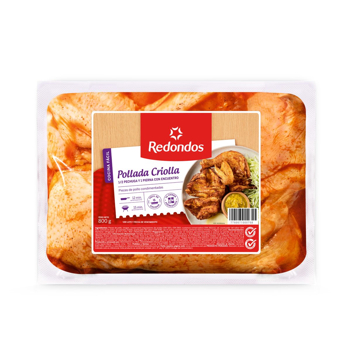 REDONDOS - Pollada Criolla Media Pechuga Y Pierna Con Encuentro Redondos 800 g
