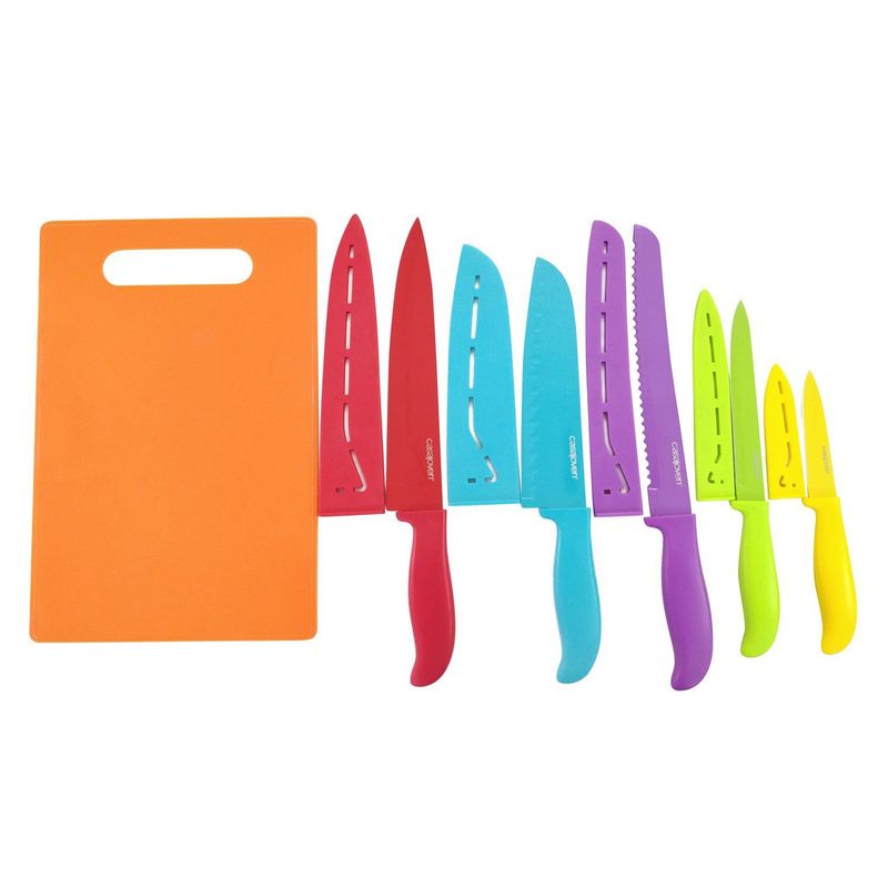 CASA JOVEN - Set De 5 Cuchillos + Tabla De Picar Acero Inoxidable De Colores 6 Pzas