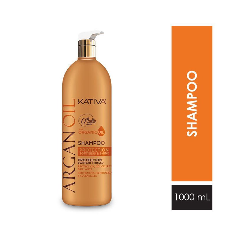 KATIVA - Shampoo Kativa Sin Sal Con Argán Oil Protección E Hidratación Botella 1 L