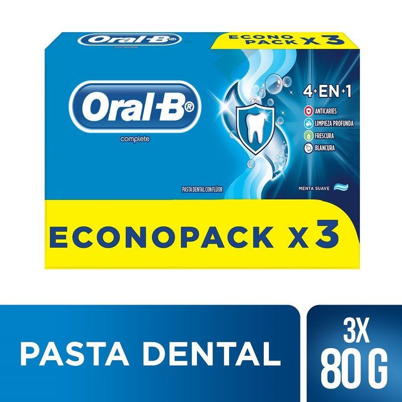ORAL B - Pasta Dental Oral B Complete 4 En 1 Flúor Pack 3 Cajas 80 g