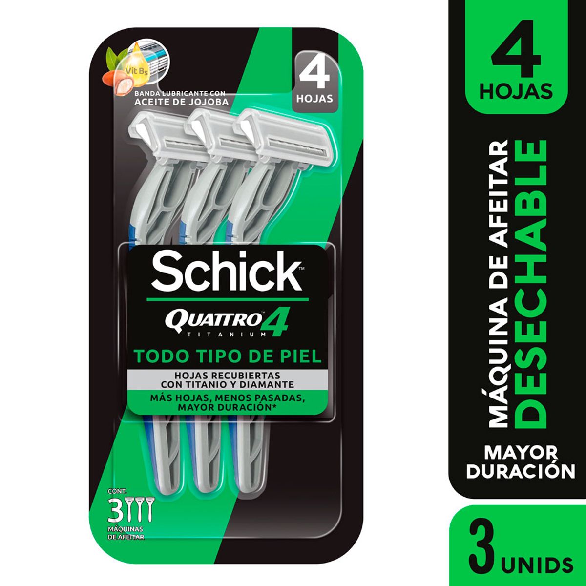 SCHICK - Máquina de Afeitar Schick Quattro Titanium Empaque 3 Und