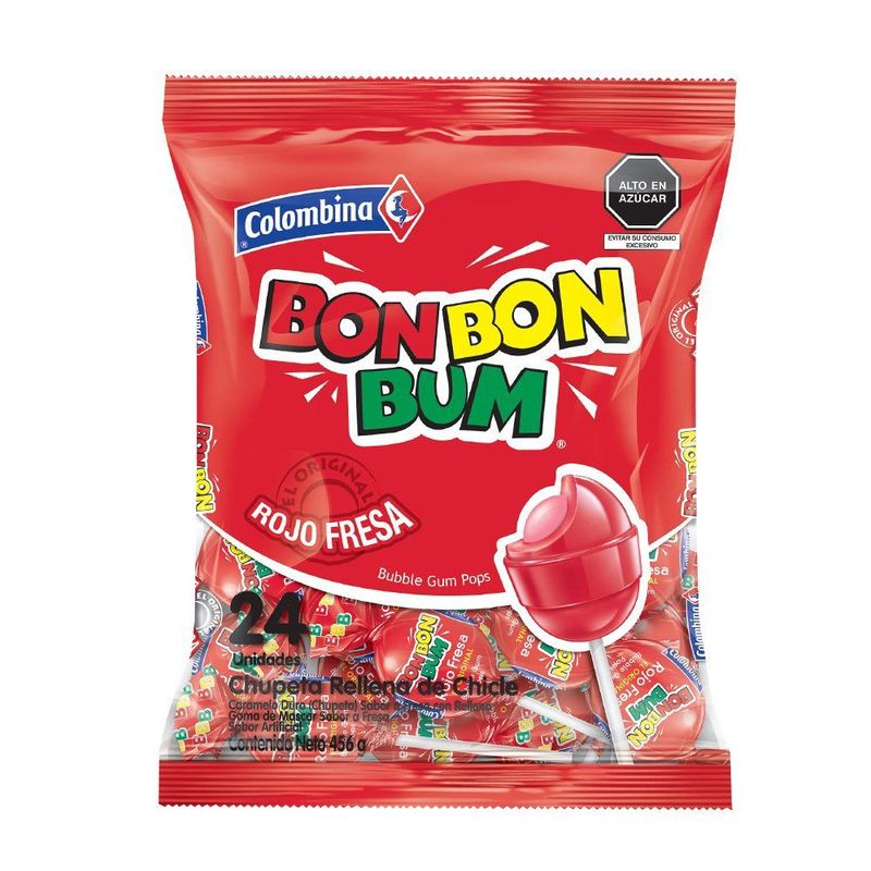 BON BON BUM - Chupetines Bon Bon Bum Fresa 24 Unidades