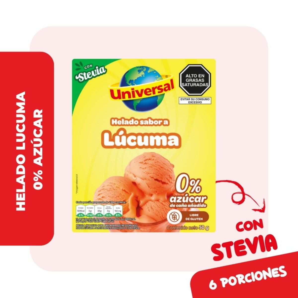 UNIVERSAL - Helado Universal con Stevia Sabor Lúcuma Caja 50 g