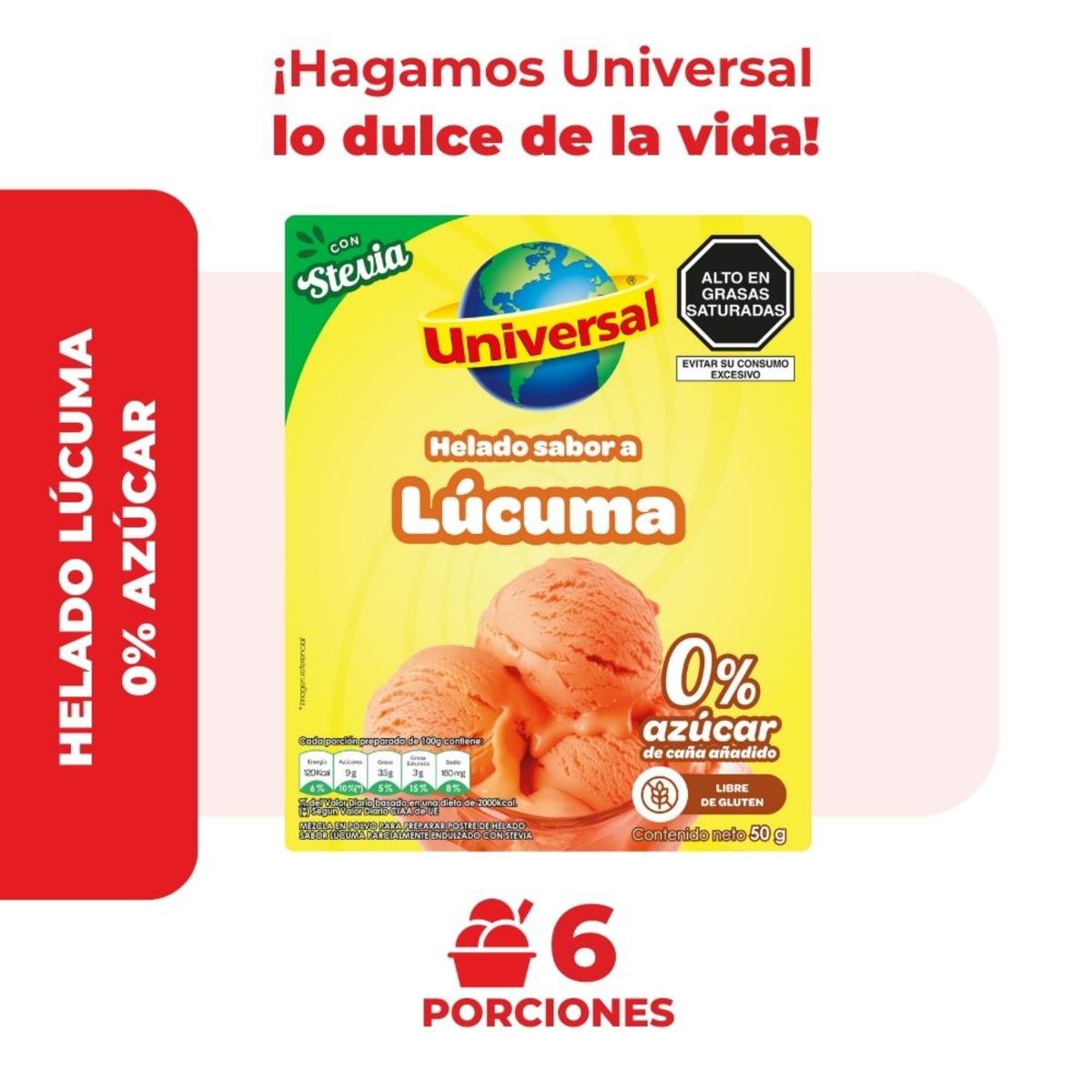 UNIVERSAL - Helado Universal con Stevia Sabor Lúcuma Caja 50 g
