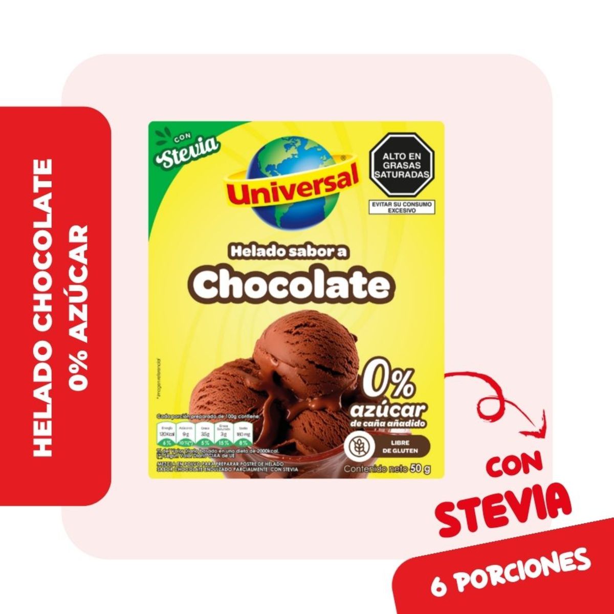 UNIVERSAL - Helado Universal con Stevia Sabor Chocolat Caja 50 g