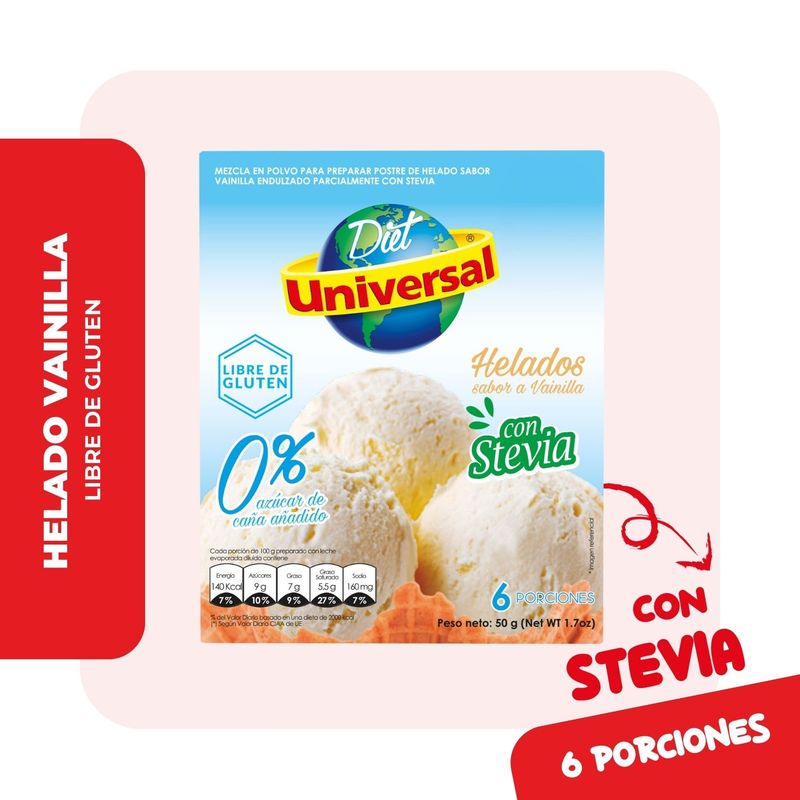 UNIVERSAL - Helado Universal con Stevia Sabor Vainilla Caja 50 g