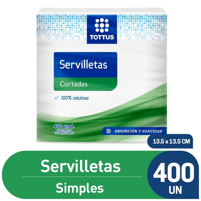 TOTTUS - Servilletas Tottus Cortadas 1 Hoja Empaque 400 Und