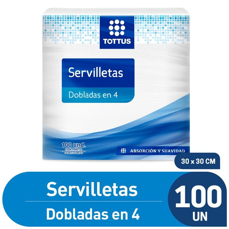 TOTTUS - Servilletas Dobladas En 4 Tottus Empaque 100 Und