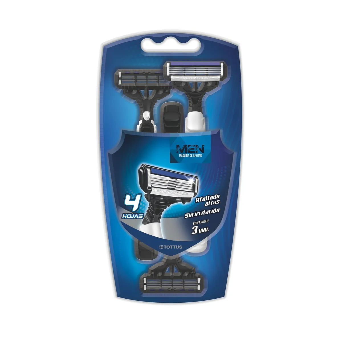 TOTTUS - Máquina de Afeitar Hombre 4 Hojas Tottus Empaque 3 Und