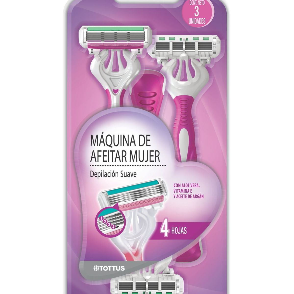 TOTTUS - Máquina de Afeitar Mujer 4 Hojas Tottus Empaque 3 Und