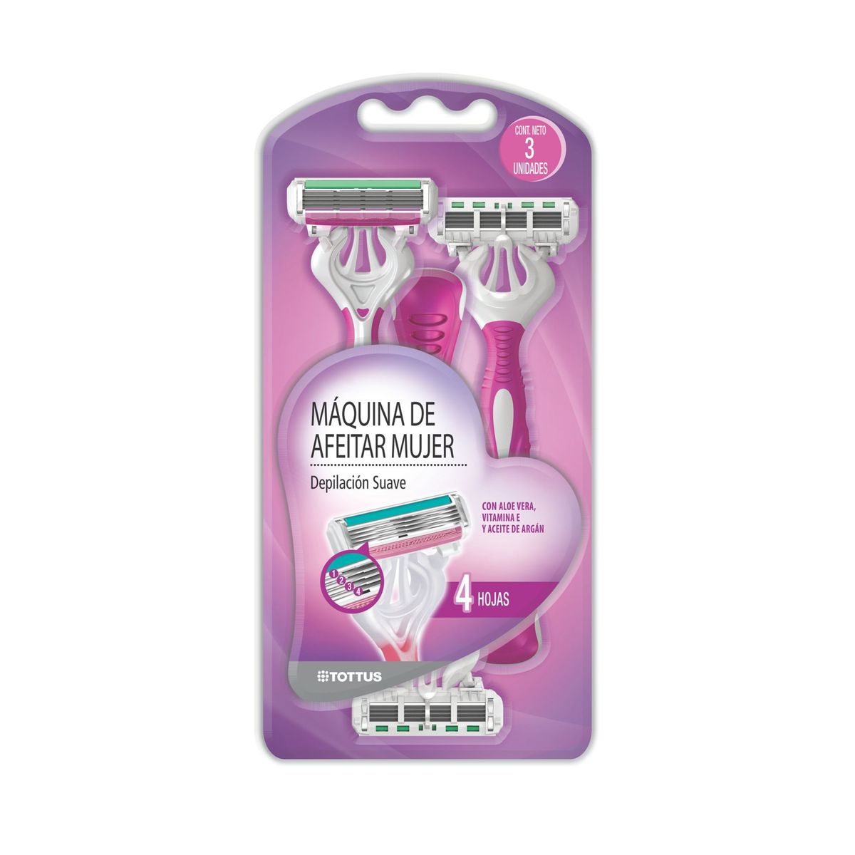 TOTTUS - Máquina de Afeitar Mujer 4 Hojas Tottus Empaque 3 Und