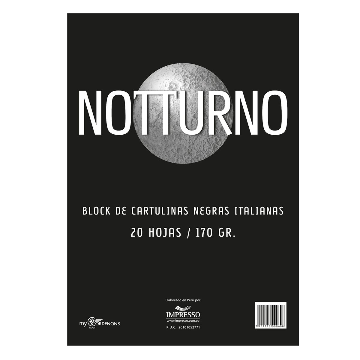 NOTTURNO - Block Cartulina Notturno Negras 170 g 20 Hojas