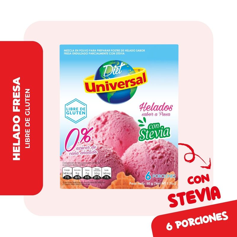 UNIVERSAL - Helado con Stevia Sabor Fresa Universal 50g
