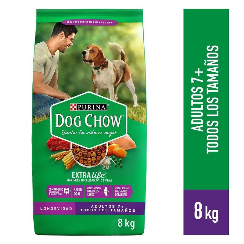 DOG CHOW - Comida para Perros Dog Chow Longevidad Adultos Sabor Pollo y Carne 8 kg