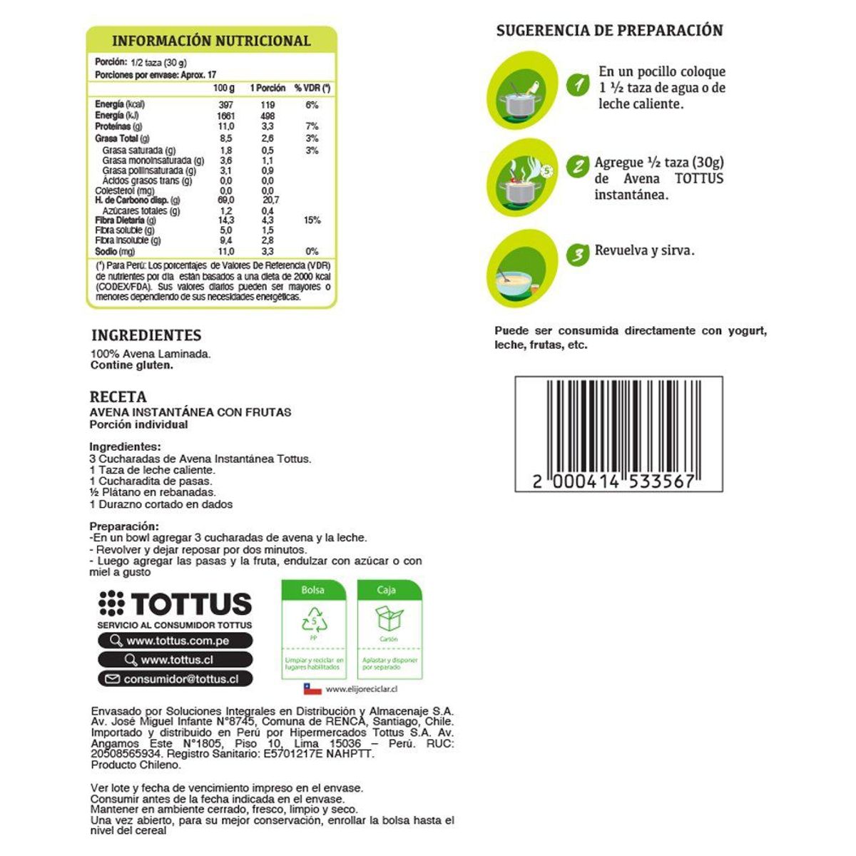 TOTTUS - AVENA INSTANTANEA TOTTUS X 500G