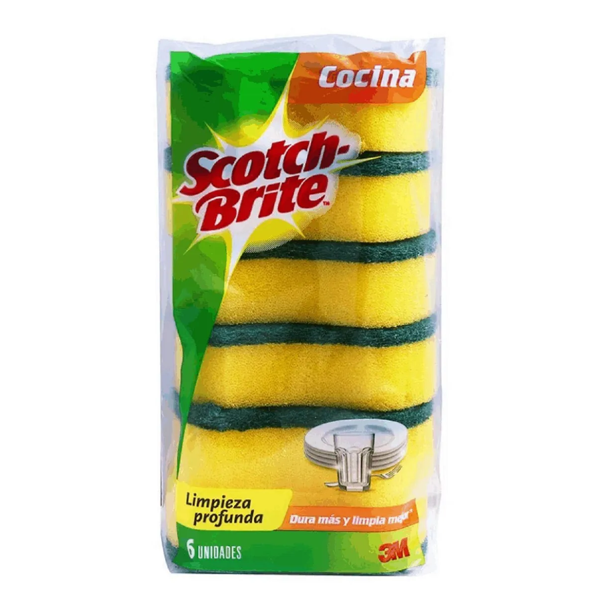SCOTCH BRITE - Esponja 2 en 1 Cocina Scotch Brite Multiuso Empaque 6 Und