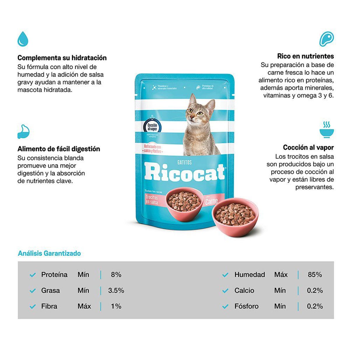 RICOCAT - Alimento Húmedo Gatitos Ricocat Carne Doypack 85 g
