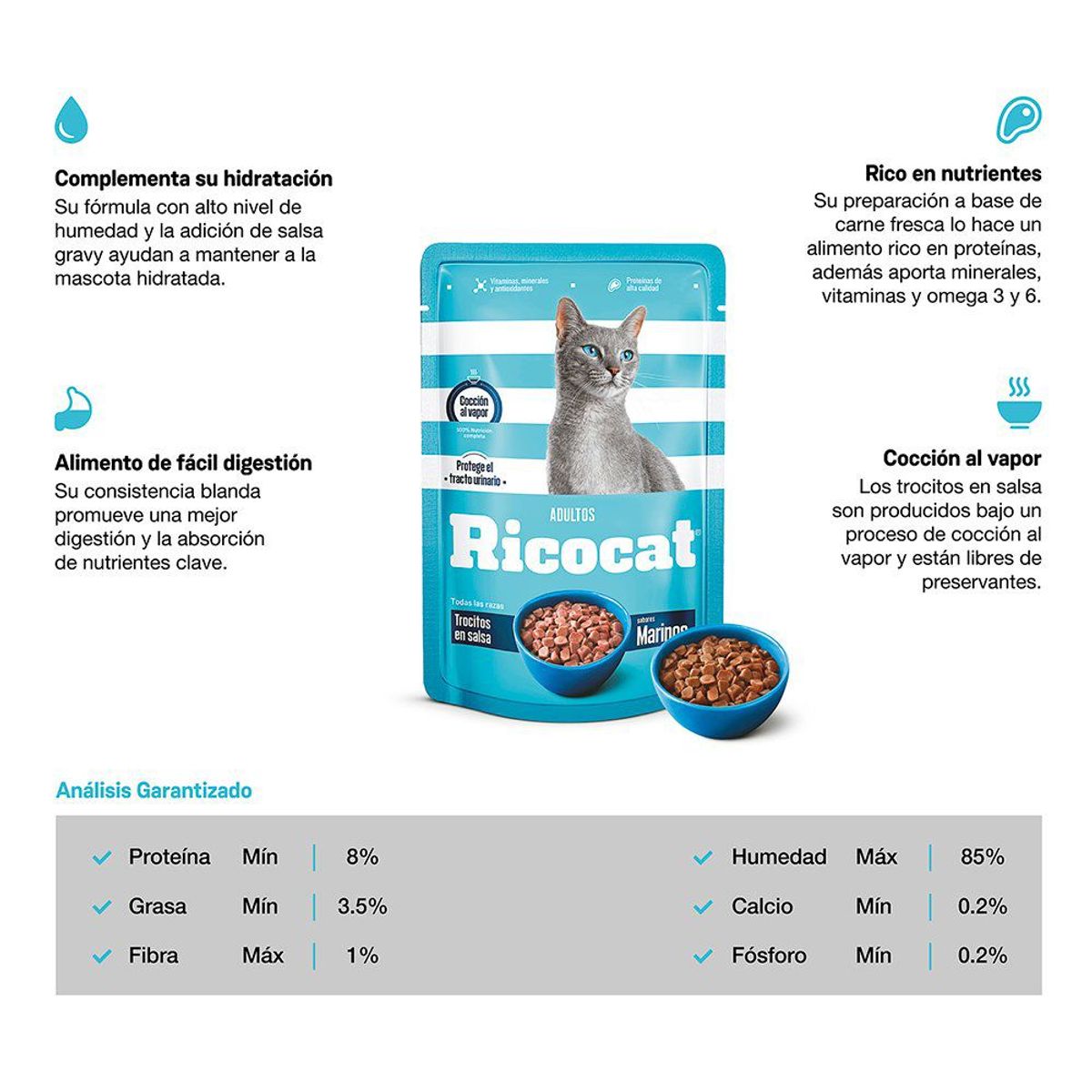 RICOCAT - Alimento Húmedo Gatos Adultos Ricocat Marino Doypack 85 g