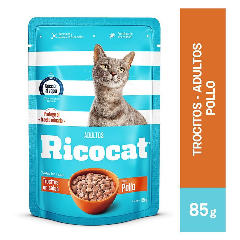 RICOCAT - Trocitos en Salsa con Pollo para Gatos Adultos 85 g