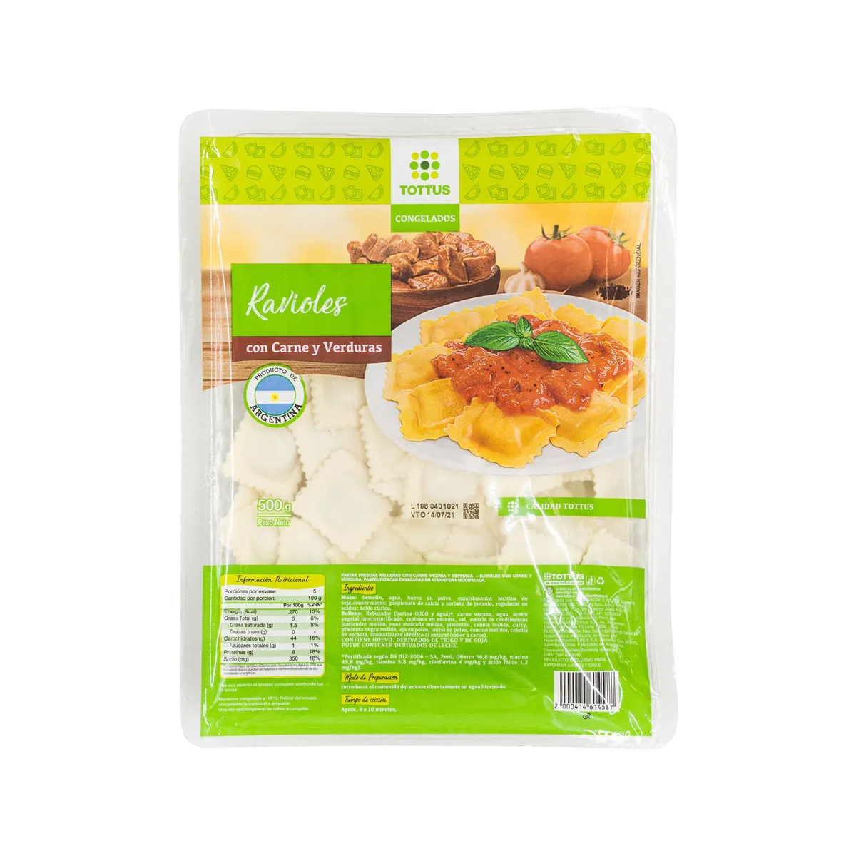 TOTTUS - Ravioles con Carne y Verduras Tottus Empaque 500 g