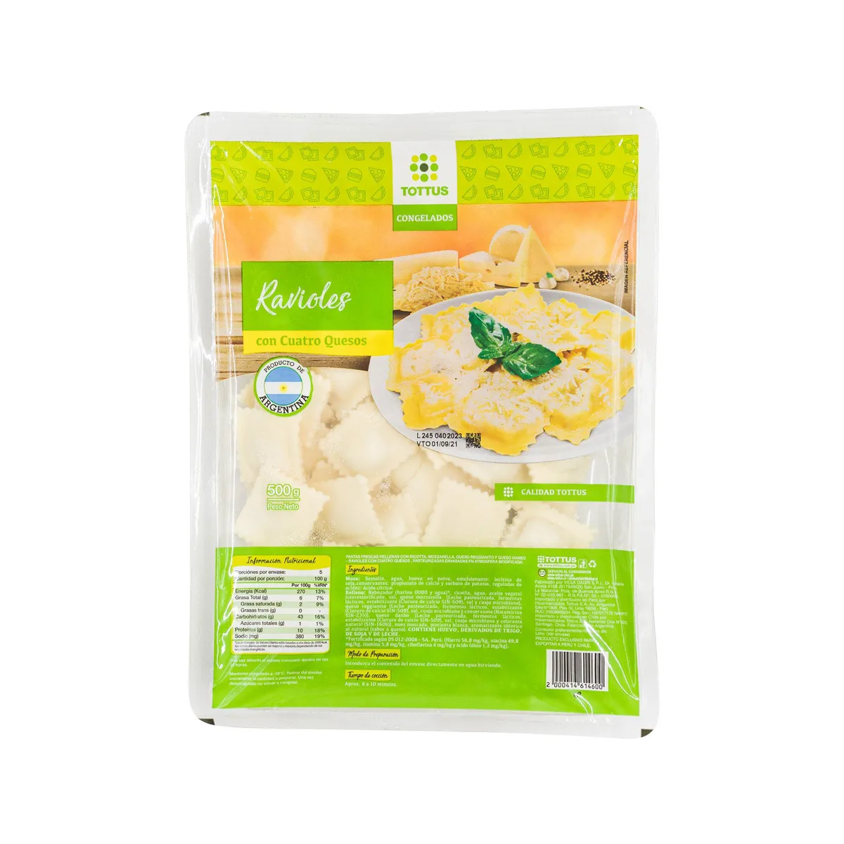 TOTTUS - Ravioles con Cuatro Quesos Tottus Empaque 500 g