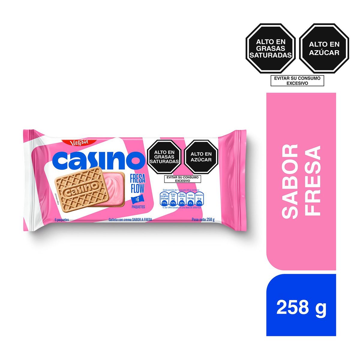 VICTORIA - Galleta Casino Sabor Fresa Sixpack 258 g