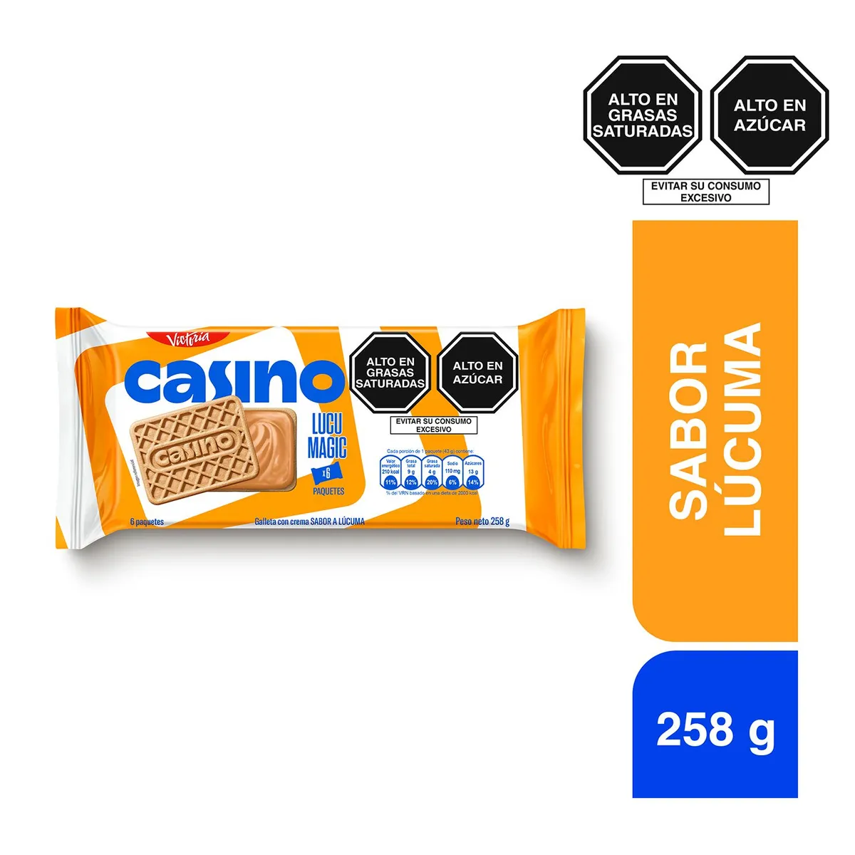 VICTORIA - Galleta Casino Sabor Lúcuma Sixpack 258 g