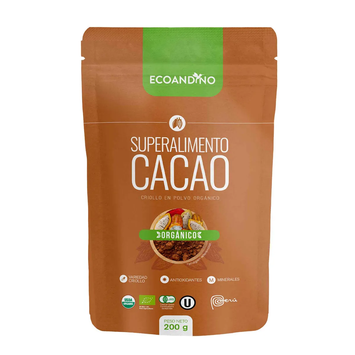 ECOANDINO - Cacao Criollo Orgánico Ecoandino en Polvo Doypack 200 g