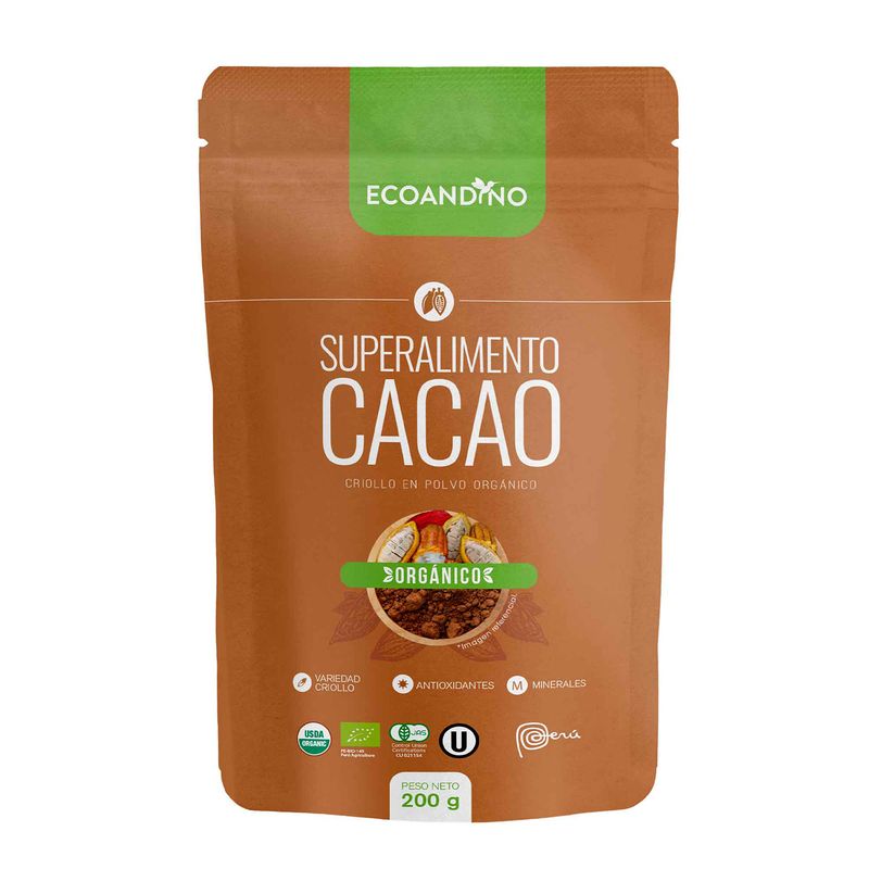 ECOANDINO - Cacao Criollo Orgánico Ecoandino en Polvo Doypack 200 g