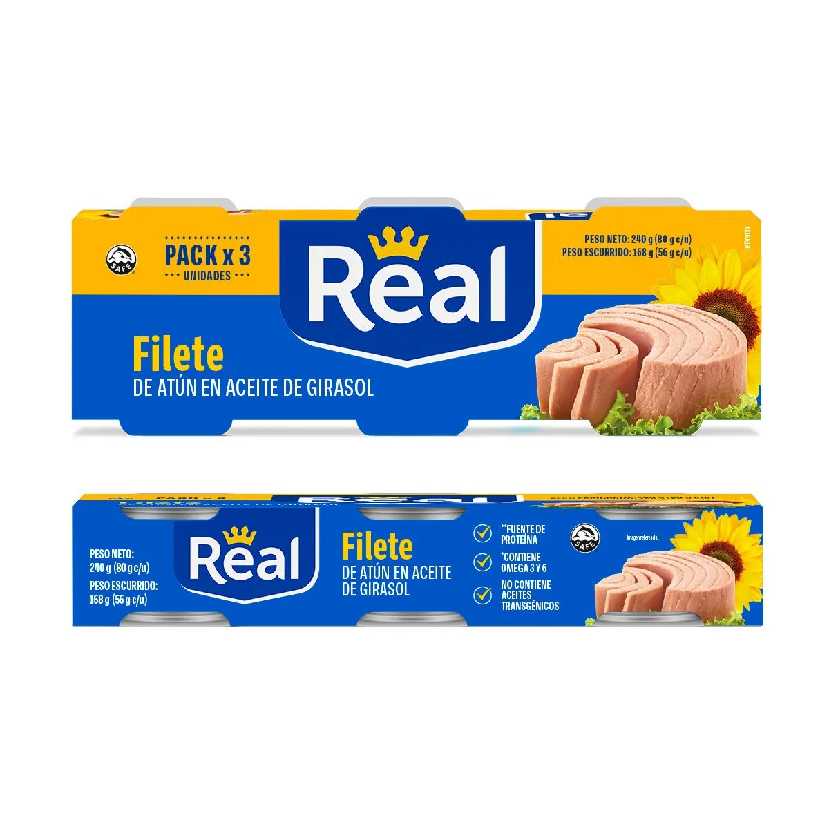 REAL - Filete de Atún Real en Aceite Girasol Pack 3 Latas 80 g