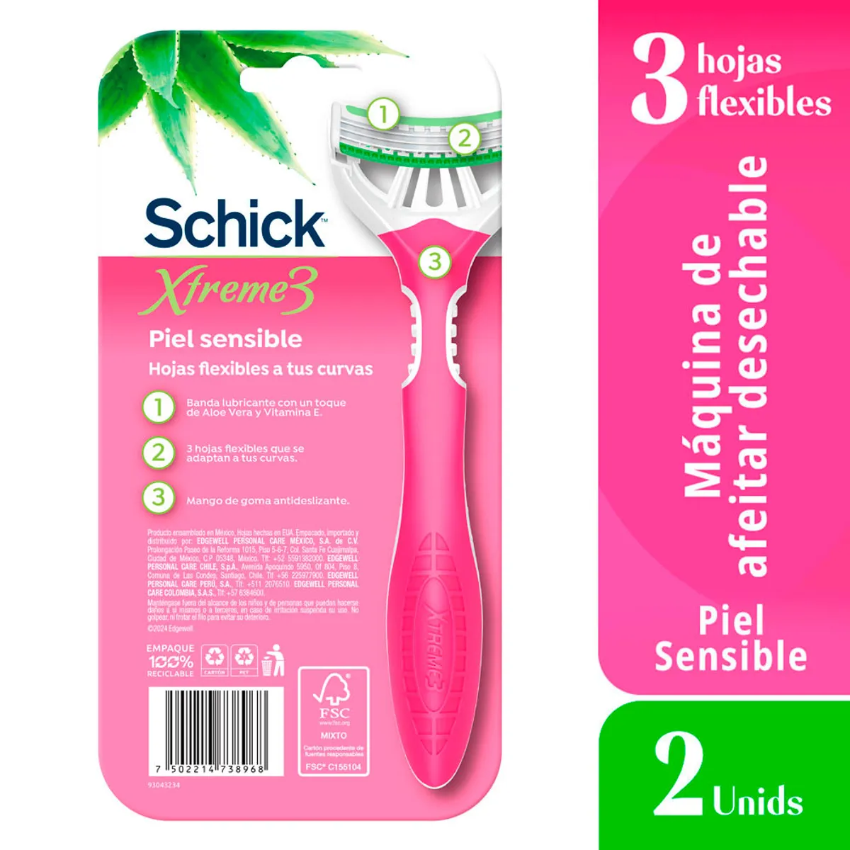 SCHICK - Máquina de Afeitar Schick Mujer Xtreme Empaque 2 Und