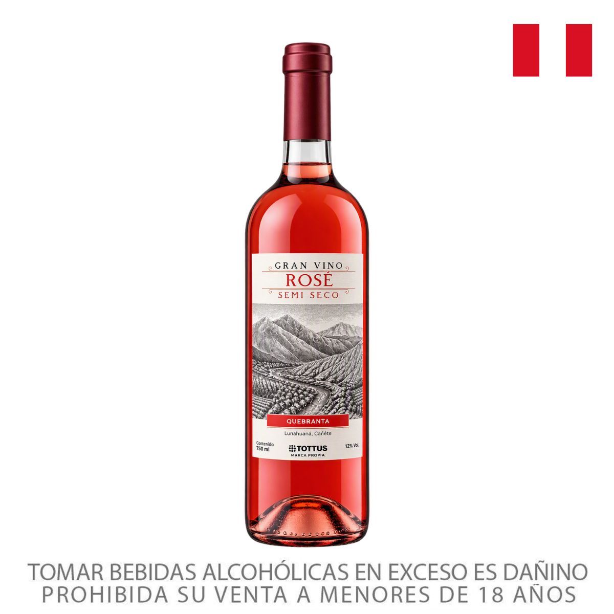 TOTTUS - Vino Rosé Semiseco Tottus Botella 750 mL