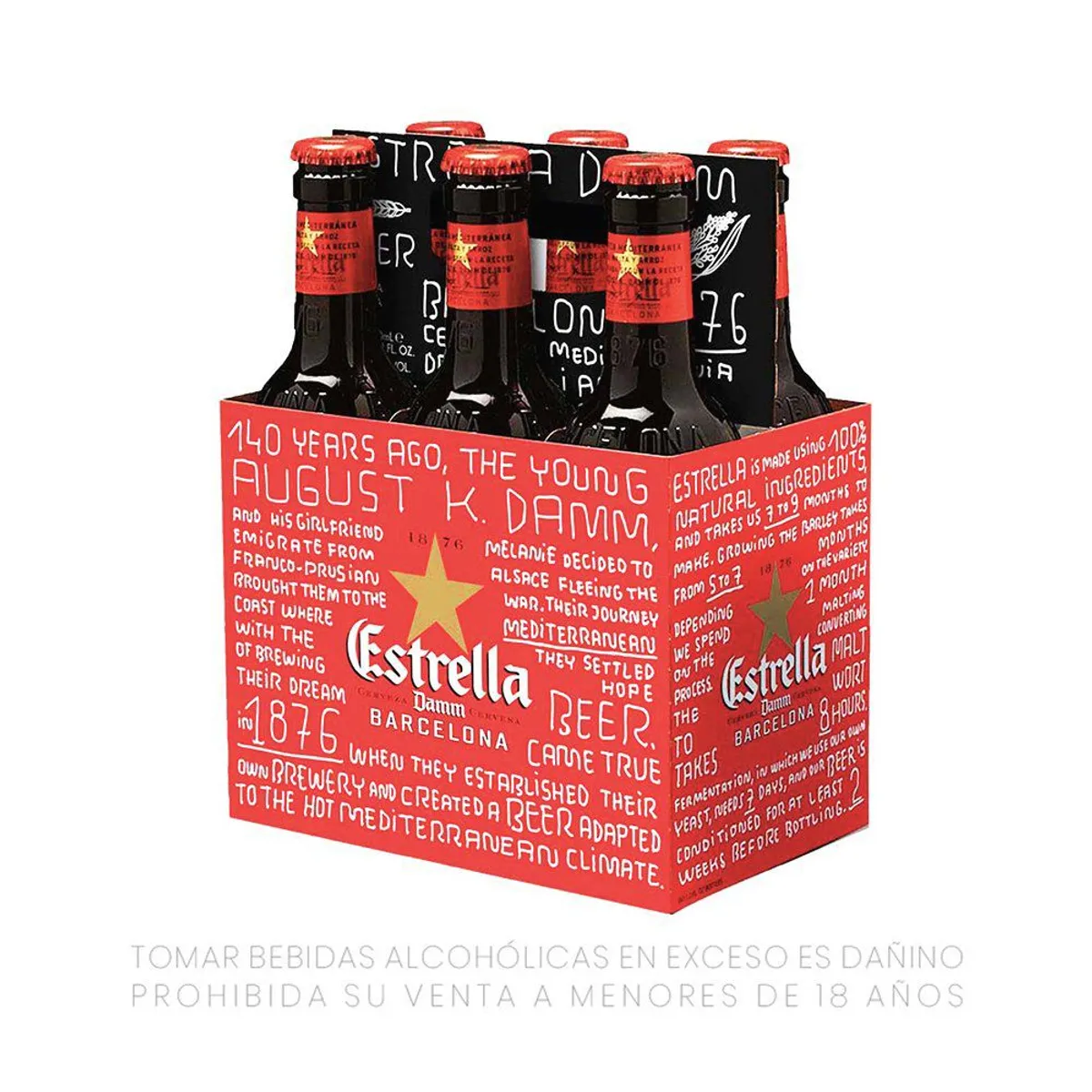 ESTRELLA DAMM - Cerveza Estrella Damm Sixpack Botella 330 mL