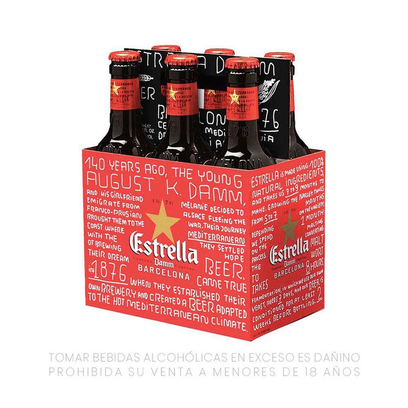 ESTRELLA DAMM - Cerveza Estrella Damm Sixpack Botella 330 mL
