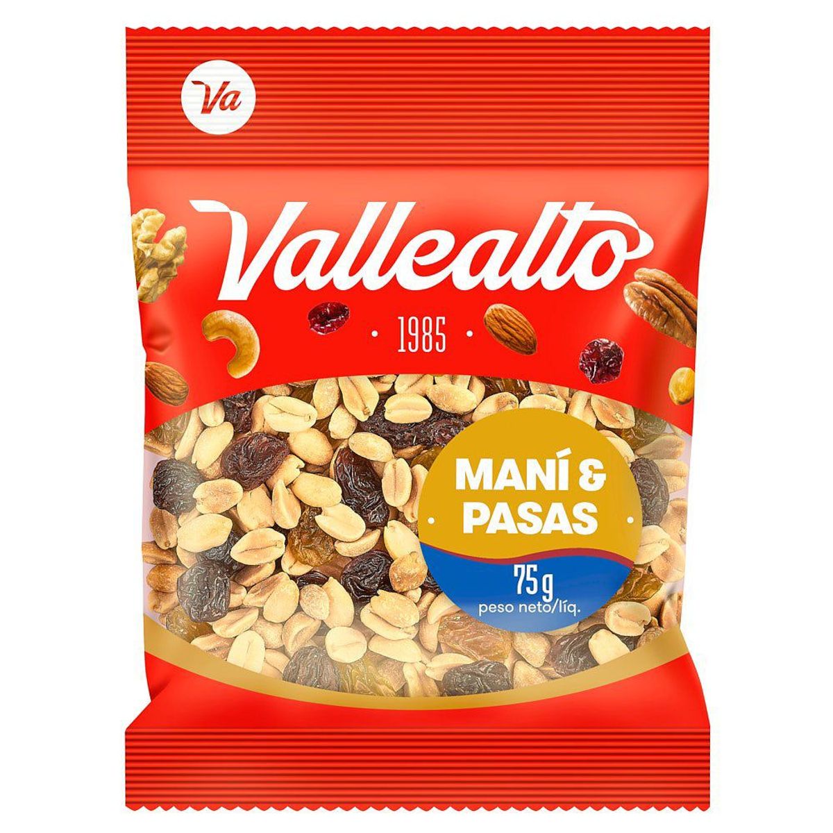 VALLEALTO - Maní Valle Alto con Pasas Bolsa 75 g