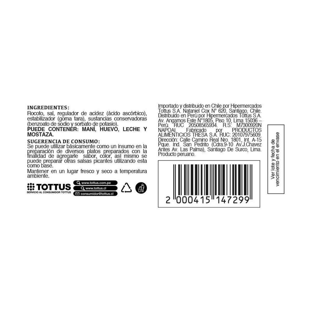 TOTTUS - Pasta de Rocoto Tottus 205 g