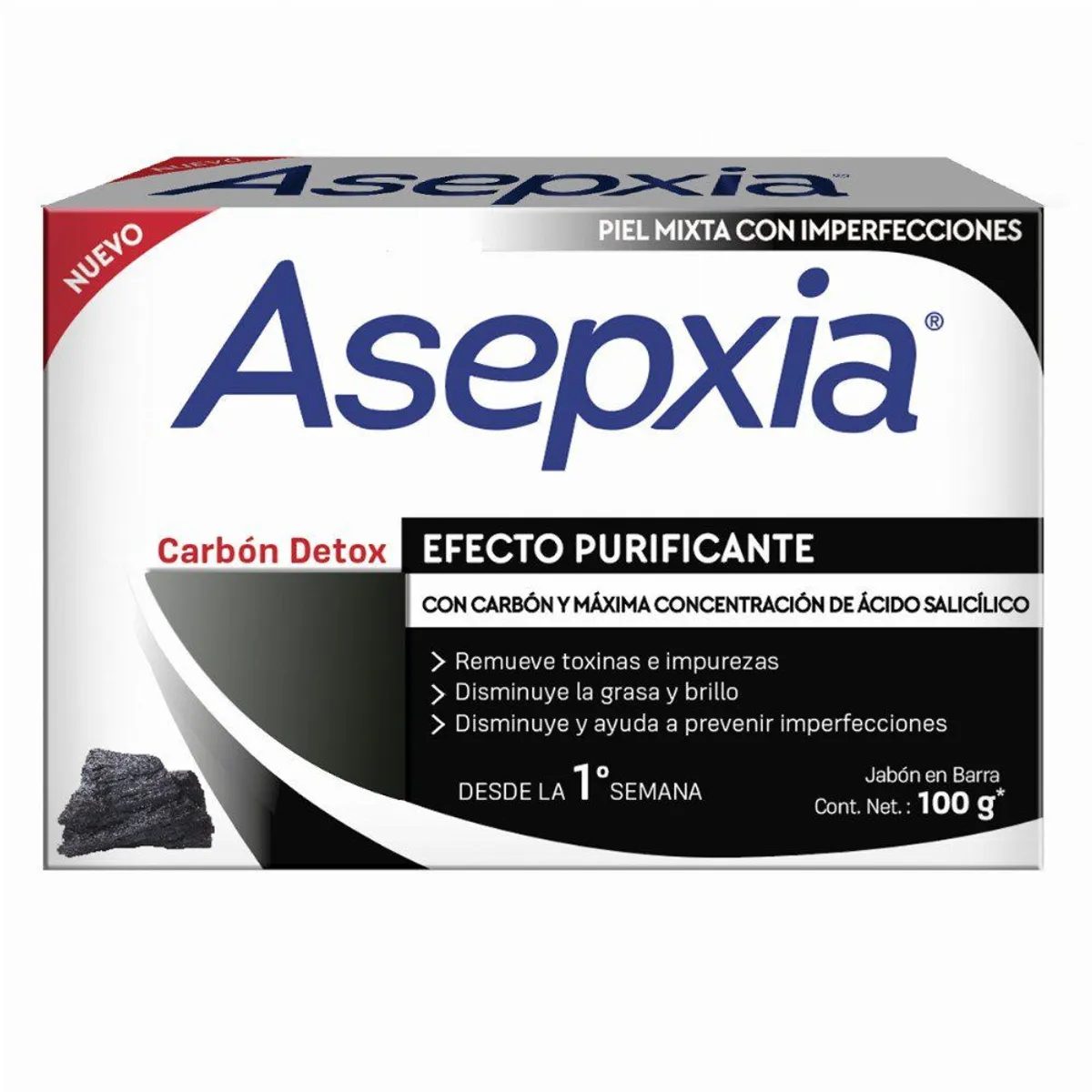ASEPXIA - Jabón en Barra Asepxia Carbón Detox Caja 100 g
