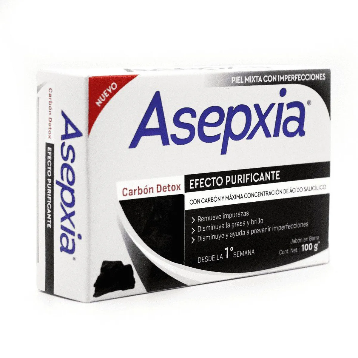 ASEPXIA - Jabón en Barra Asepxia Carbón Detox Caja 100 g