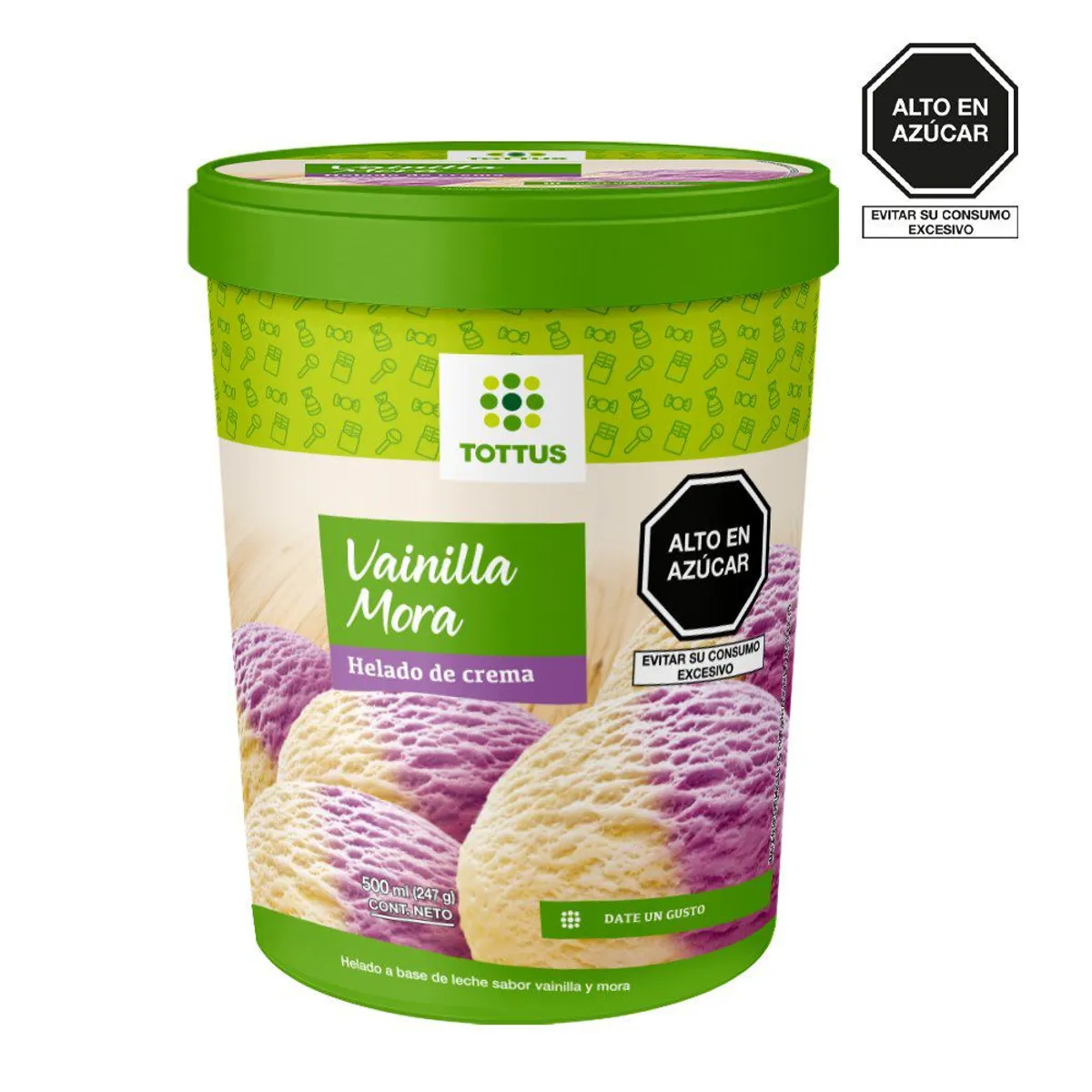 TOTTUS - Helado Vainilla Mora Tottus Pote 500 mL