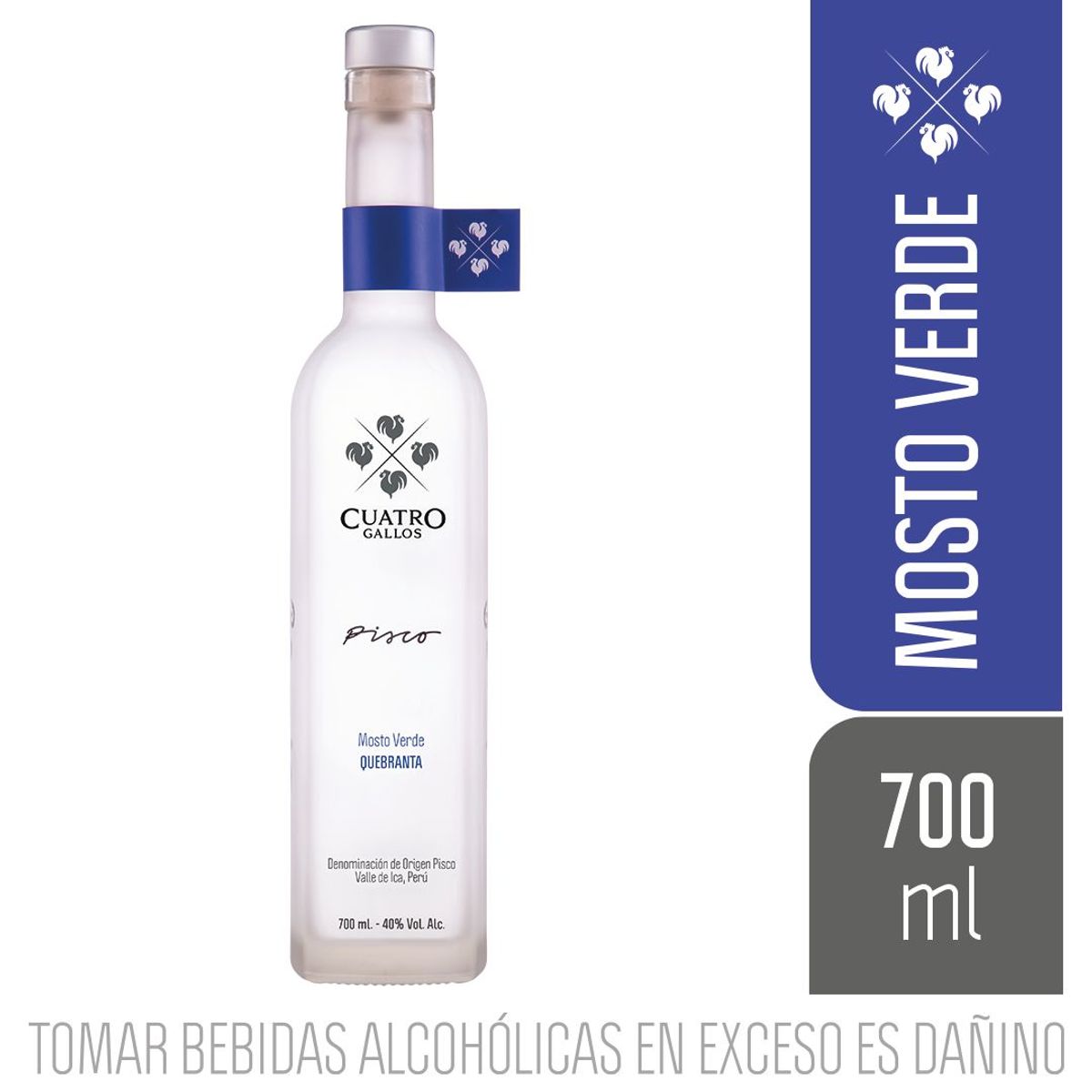 CUATRO GALLOS - Pisco Mosto Verde Quebranta Cuatro Gallos Botella 700 mL