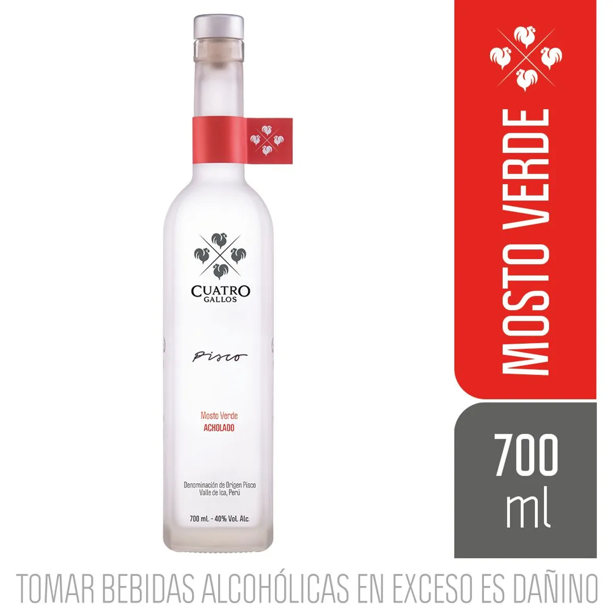 CUATRO GALLOS - Pisco Mosto Verde Acholado Cuatro Gallos Botella 700 mL