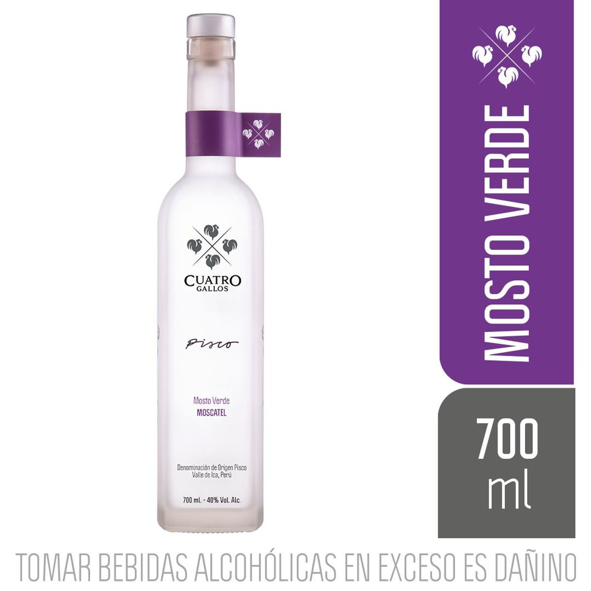 CUATRO GALLOS - Pisco Mosto Verde Moscatel Cuatro Gallos Botella 700 mL