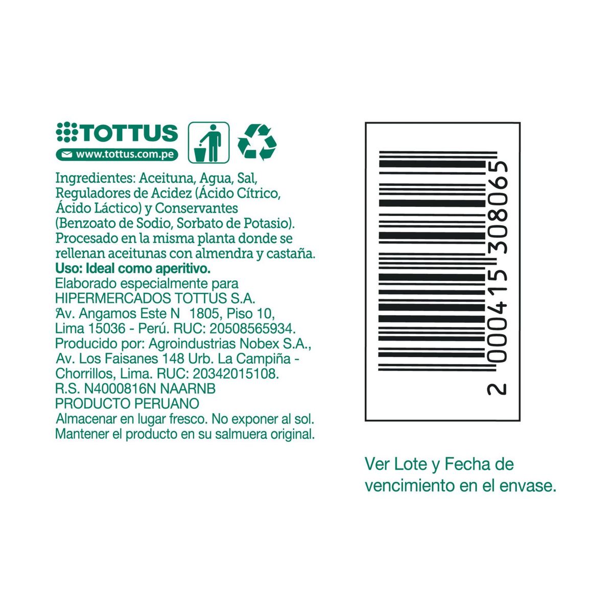 TOTTUS - Aceituna Negra Entera Cocktail