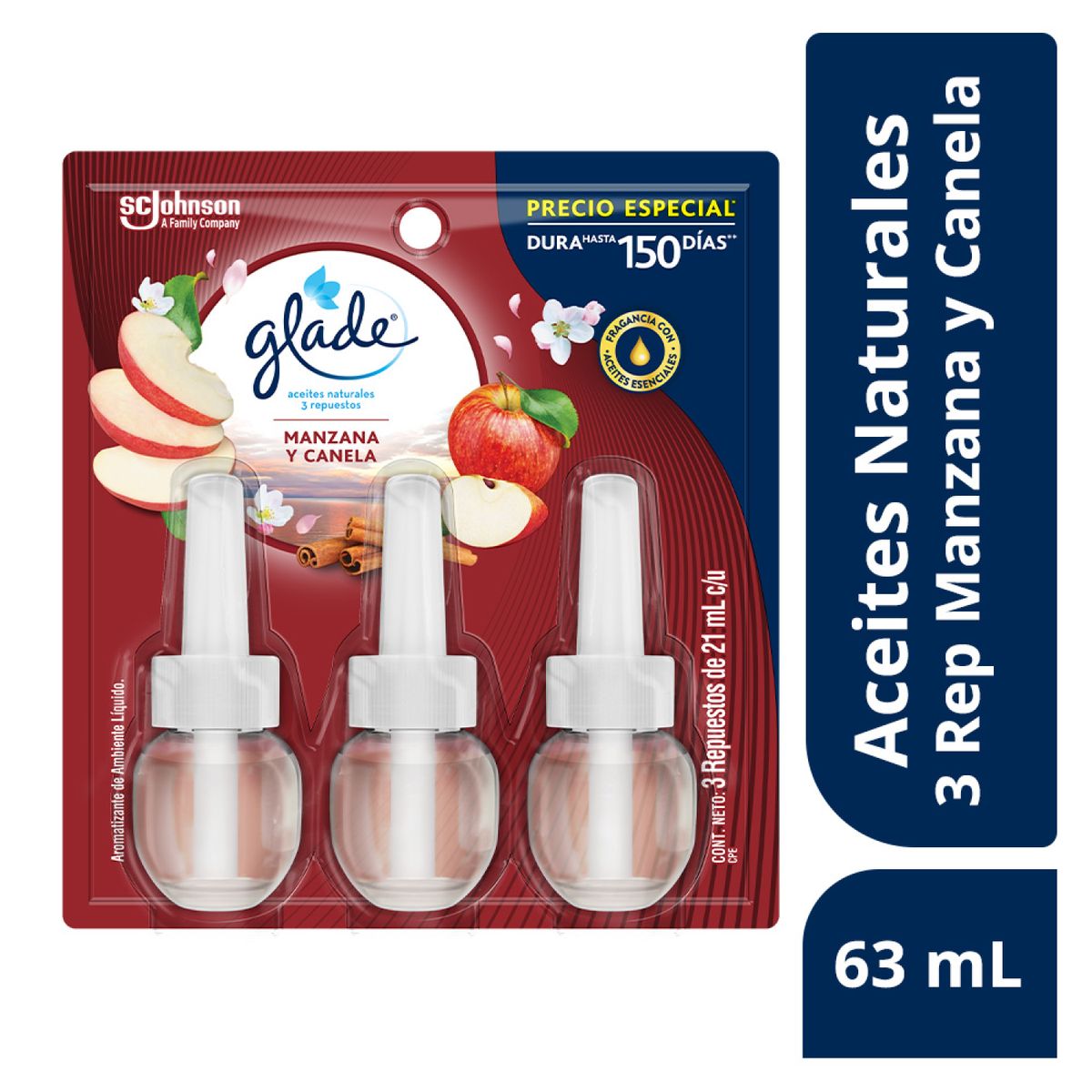 GLADE - Repuesto Aceite Perfumado Glade Manzana y Canela Empaque 3 Und