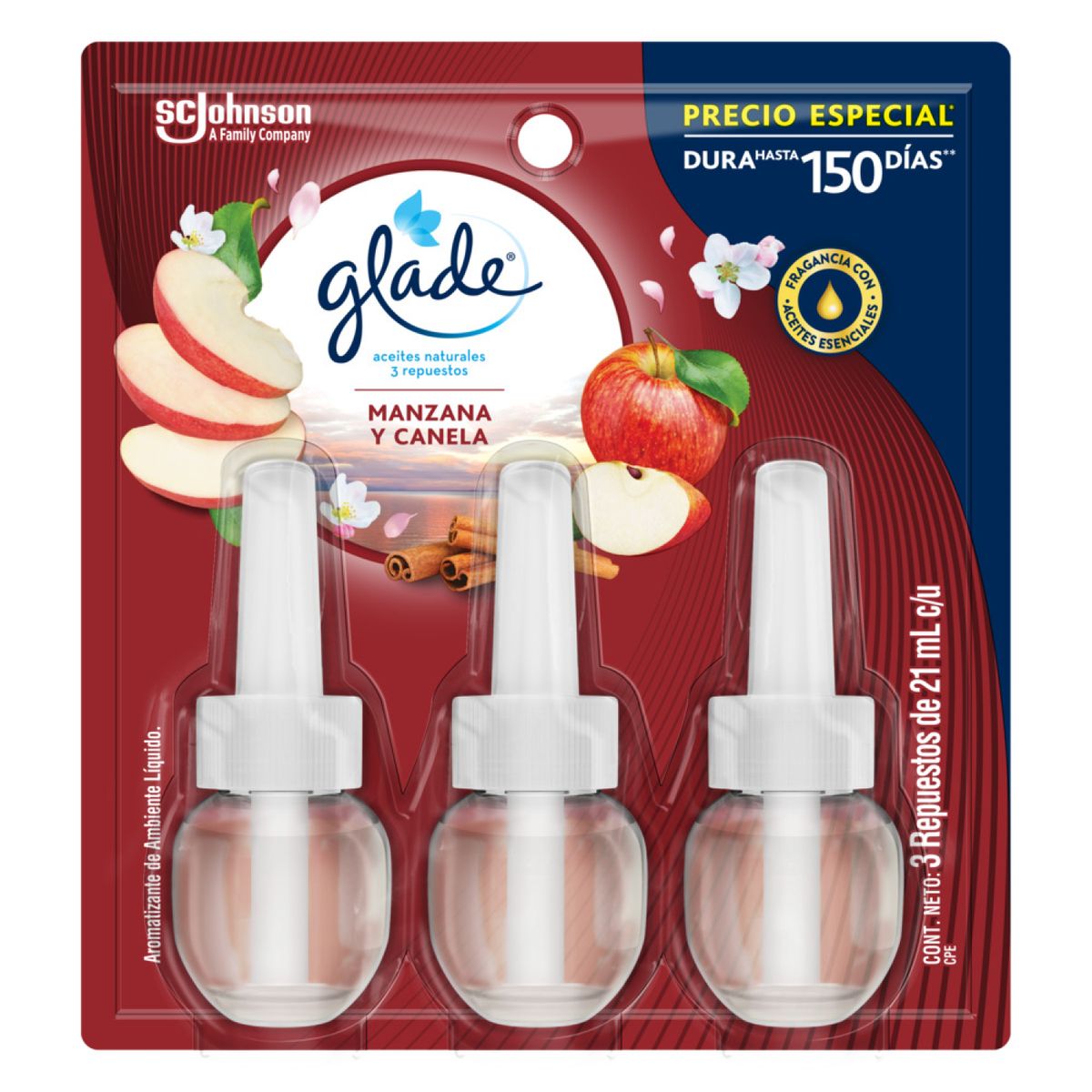 GLADE - Repuesto Aceite Perfumado Glade Manzana y Canela Empaque 3 Und