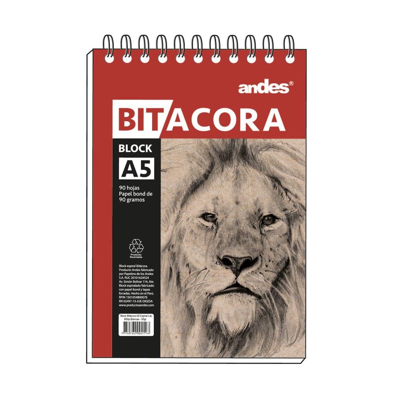 ANDES - Block Bitácora Andes Tapa Dura A5 90 Hojas