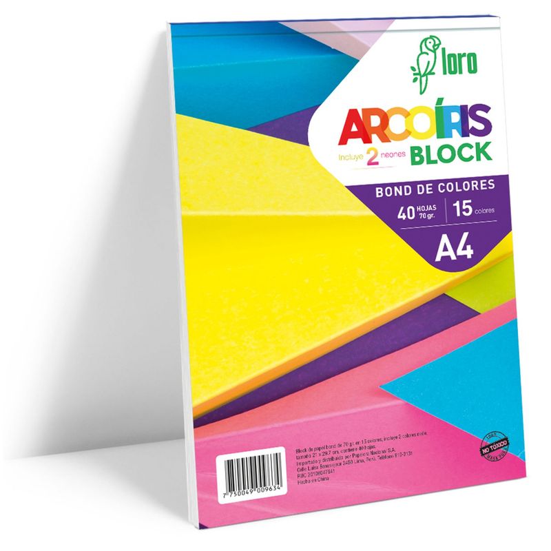 LORO - Block Bond Arcoiris A4 40Hj 12Col Loro
