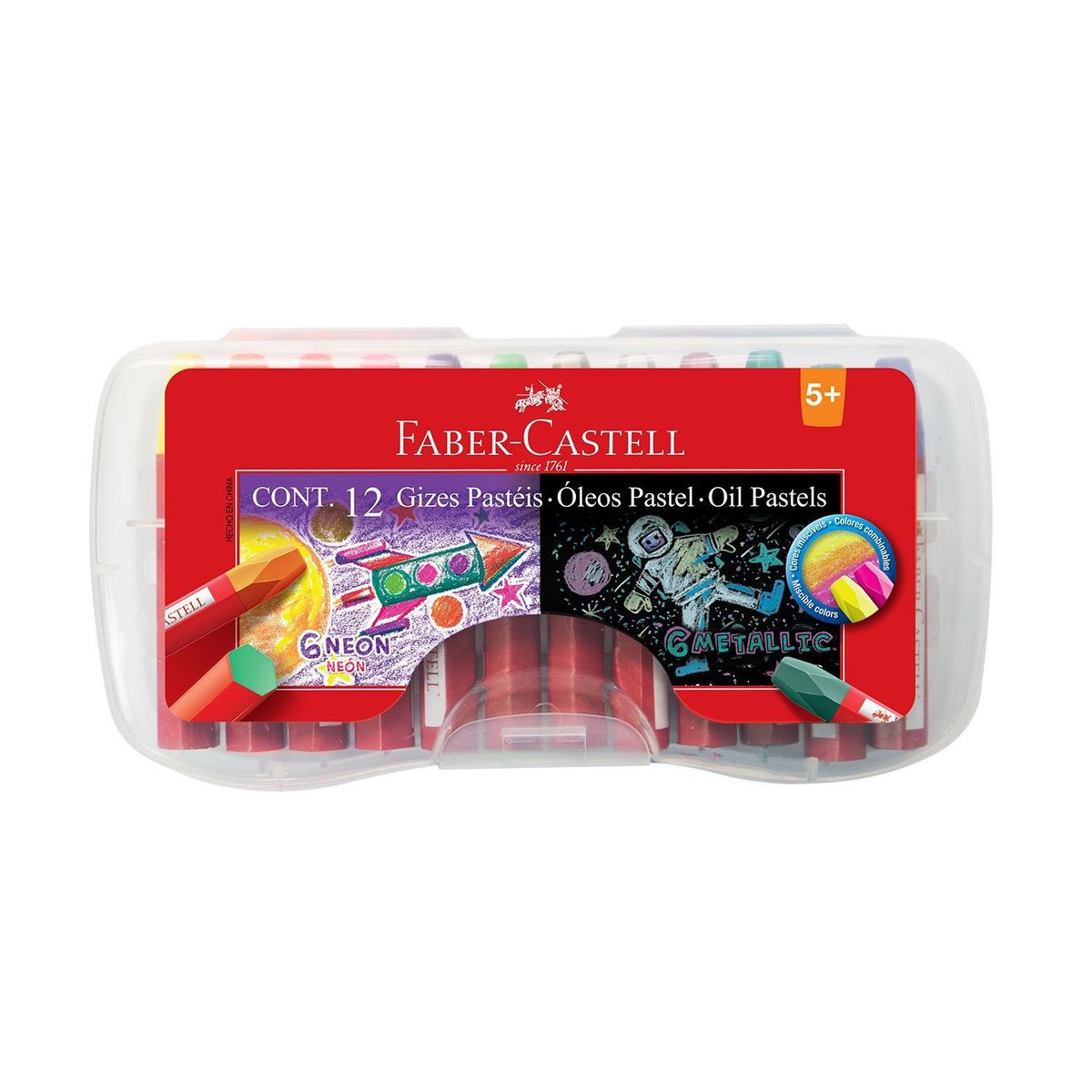 FABER CASTELL - Crayones Faber Castell Color Neón Y Pastel Estuche 12 Und